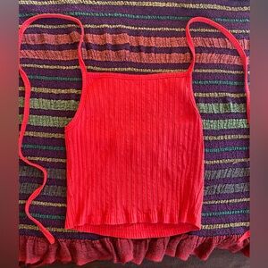 Red Ribbed Crop Top